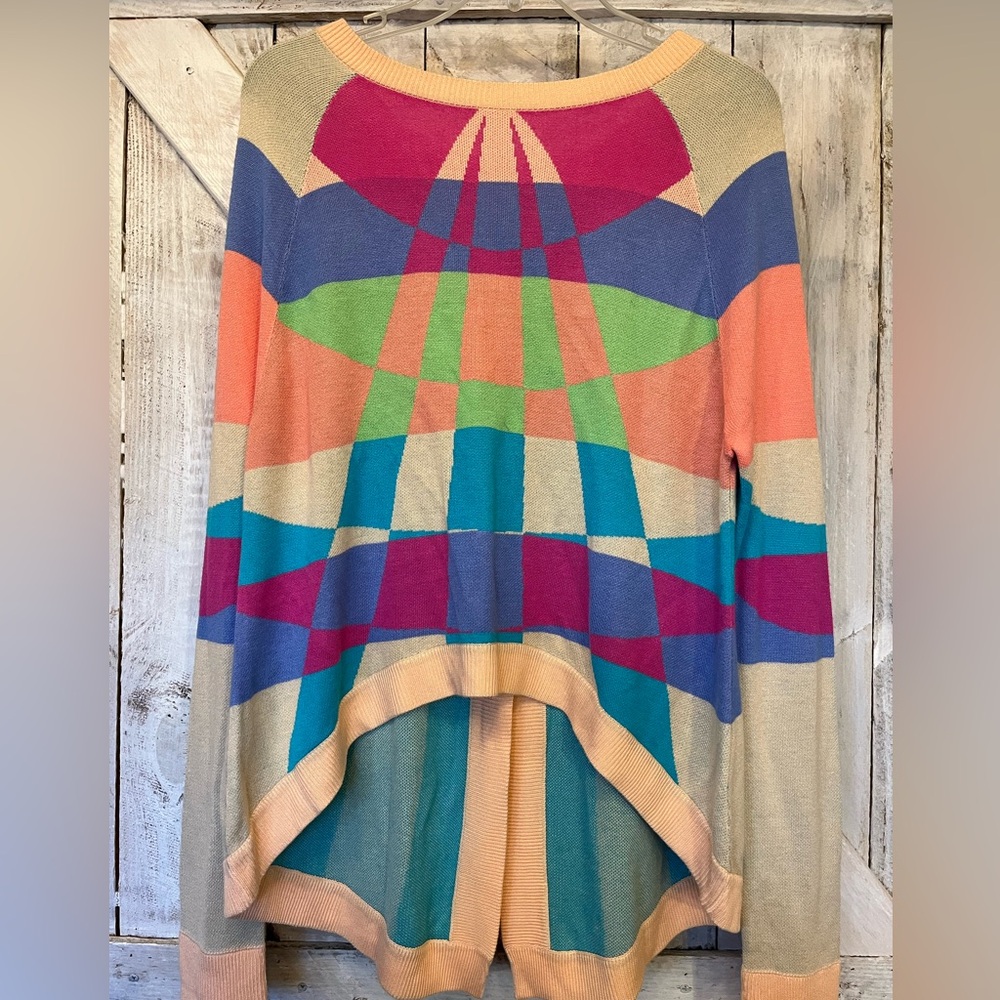 Mara Hoffman Open Neck Open Back Colorblock Aztec Long Sleeve Sweater Size Small